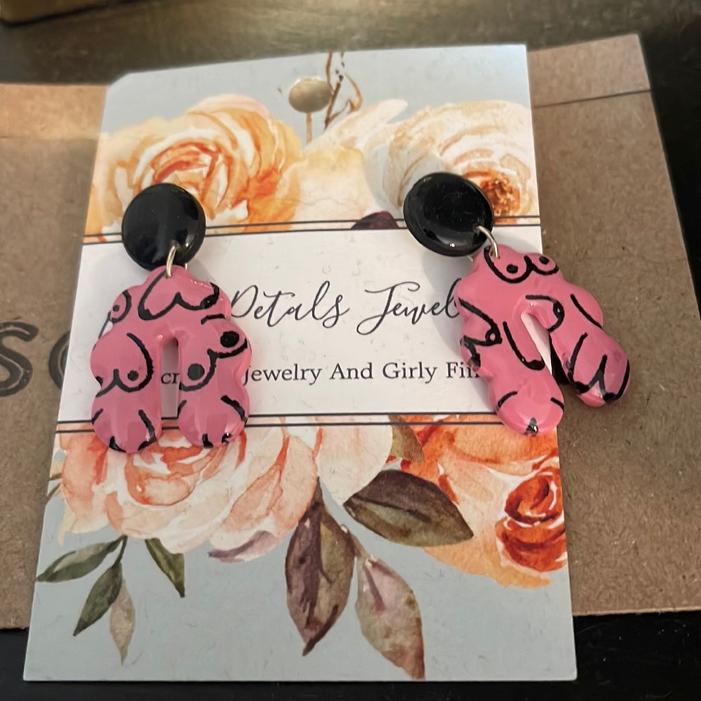 COPY - Pink and black boob earrings